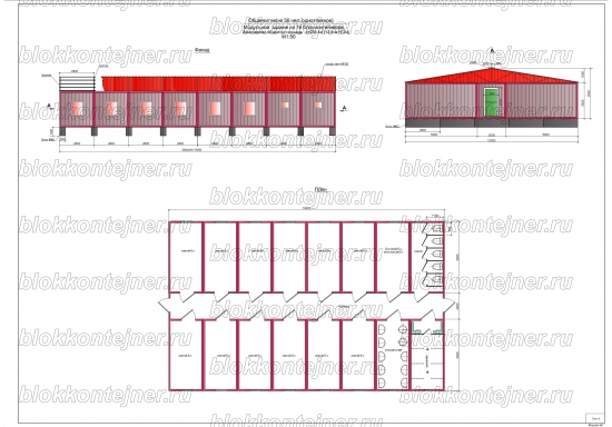 Общежитие на 50 человек, одноэтажное из 16 БК